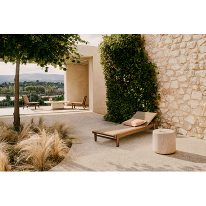 Drasi cement side table with travertine-effect finish Ã˜46cm