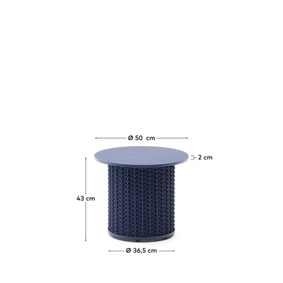 Sedalis outdoor side table in aluminium and blue rope cord Ã˜50cm