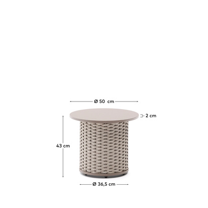 Sedalis outdoor side table in aluminium and taupe rope cord Ã˜50cm