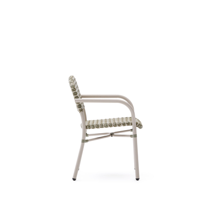 Tuccia stackable chair in aluminium and synthetic rattan in green and beige
