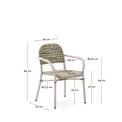 Tuccia stackable chair in aluminium and synthetic rattan in green and beige
