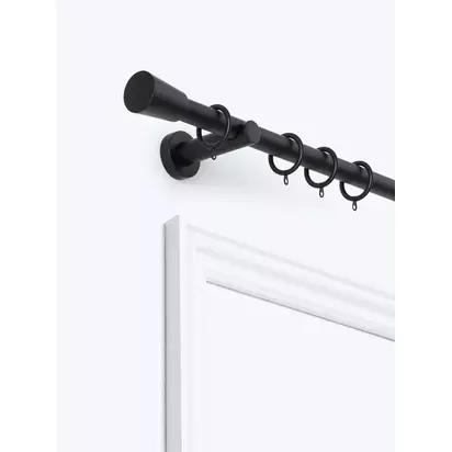 John Lewis Extendable Metal Curtain Pole Kit with Cone Finial, Dia.28mm Matte Black | H72 x W54 x D115cm