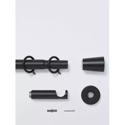John Lewis Extendable Metal Curtain Pole Kit with Cone Finial, Dia.28mm Matte Black | H72 x W54 x D115cm