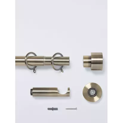 John Lewis Extendable Metal Curtain Pole Kit with Stud Finial, Dia.28mm Antique Brass | H80 x W60 x D1580mm