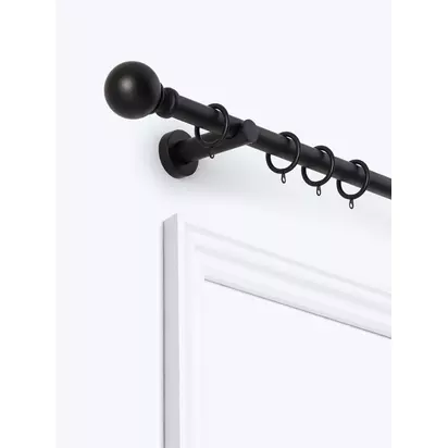 John Lewis Extendable Metal Curtain Pole Kit with Ball Finial, Dia.28mm Matte Black | H80 x W60 x D1150mm