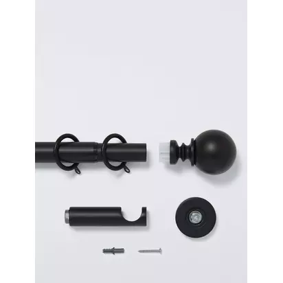 John Lewis Extendable Metal Curtain Pole Kit with Ball Finial, Dia.28mm Matte Black | H80 x W60 x D1150mm