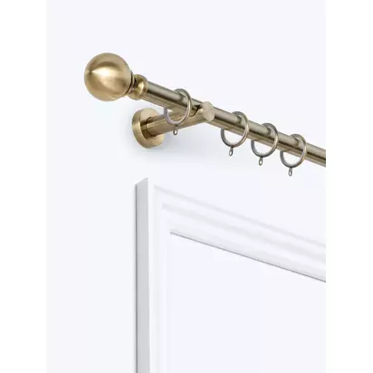 John Lewis Extendable Metal Curtain Pole Kit with Ball Finial, Dia.28mm Antique Brass | H80 x W60 x D1580mm
