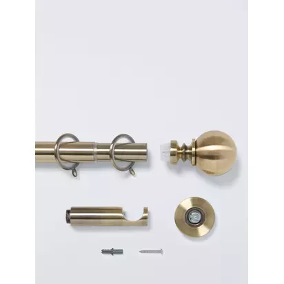 John Lewis Extendable Metal Curtain Pole Kit with Ball Finial, Dia.28mm Antique Brass | H80 x W60 x D1580mm