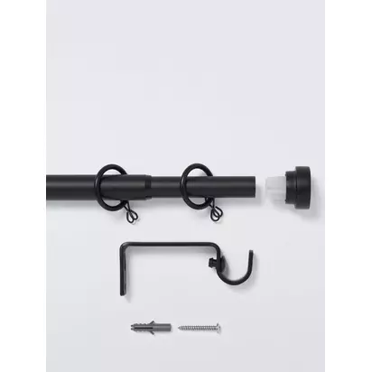 John Lewis Extendable Metal Curtain Pole Kit with Disc Finial, Dia.19mm Matte Black | H50 x W50 x D1580mm