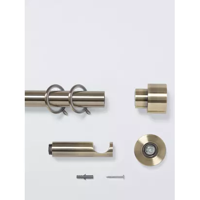 John Lewis Fixed Metal Curtain Pole Kit with Stud Finial, Dia.28mm Antique Brass | H78 x W54 x D1800mm