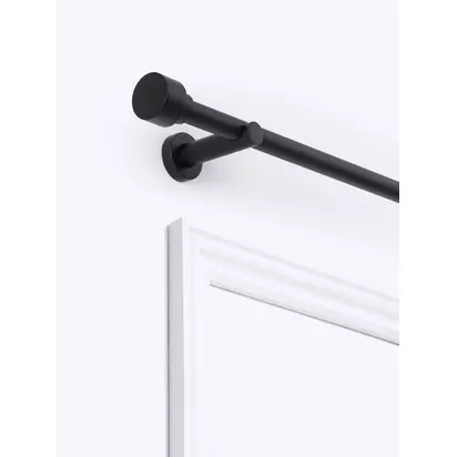 John Lewis Fixed Eyelet Metal Curtain Pole Kit with Stud Finial, Dia.28mm Matte Black | H78 x W54 x D1800mm