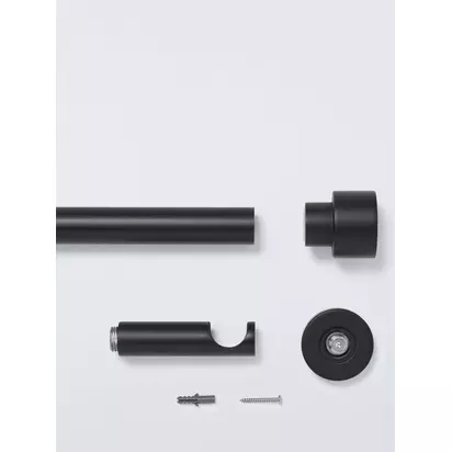 John Lewis Fixed Eyelet Metal Curtain Pole Kit with Stud Finial, Dia.28mm Matte Black | H78 x W54 x D1800mm