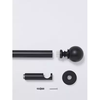 John Lewis Fixed Eyelet Metal Curtain Pole Kit with Ball Finial, Dia.28mm Matte Black | H85 x W60 x D1500mm