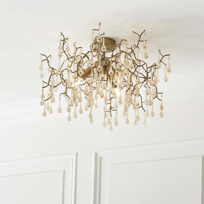 Nightingale 3 Light Gold & Glass Semi Flush Ceiling Light
