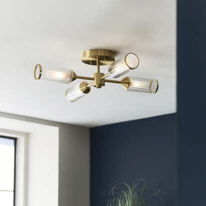 Tour 4 Light Gold & Glass Semi Flush Ceiling Light