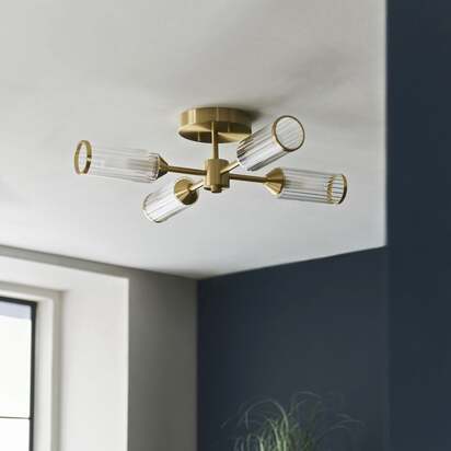 Tour 4 Light Gold & Glass Semi Flush Ceiling Light