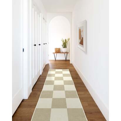 Jaque Checkered Stone Flatwoven Rug - 245 x 305 cm - Rug + Pad System