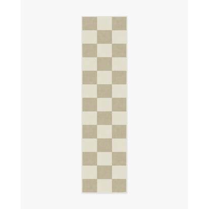 Jaque Checkered Stone Flatwoven Rug - 75 x 305 cm - Rug + Cushioned Pad System