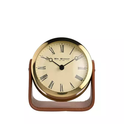 William Widdop Round Analogue Roman Numeral Mantel Clock on Stand, Gold White | H106 x W99 x D52mm