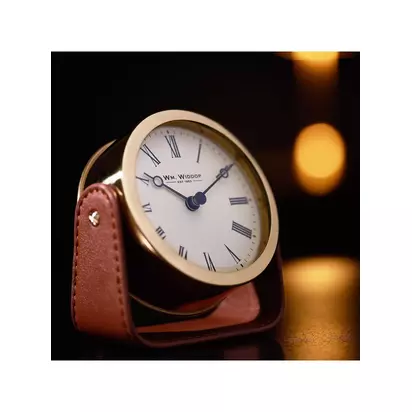 William Widdop Round Analogue Roman Numeral Mantel Clock on Stand, Gold White | H106 x W99 x D52mm