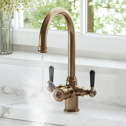 Vellamo Rigel Traditional Cruciform 3-in-1 Instant Boiling Water Tap with Boiler & Filter - Brushed Bronze 