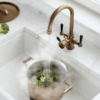 Vellamo Rigel Traditional Cruciform 3-in-1 Instant Boiling Water Tap with Boiler & Filter - Brushed Bronze 