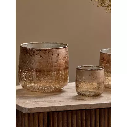 Nkuku Konara Tealight Candle Holder, Copper Smoke, Large Copper Smoke | H19 x W19 x D19cm