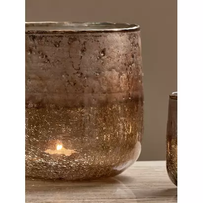 Nkuku Konara Tealight Candle Holder, Copper Smoke, Large Copper Smoke | H19 x W19 x D19cm