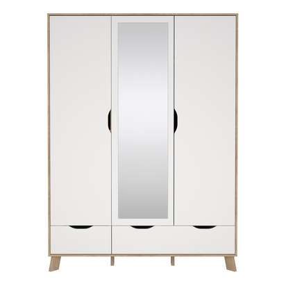 Hudson 2 Wardrobe 3 Doors and 2 Drawers with Mirror in Jackson Hickory and White