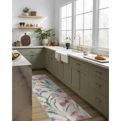 Abeline Multicolour Flatwoven Rug - 185 Round cm - Rug + Cushioned Pad System