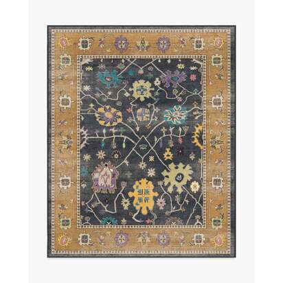 Jemima Vintage Ink Multicolour Flatwoven Rug - 245 x 305 cm - Rug + Cushioned Pad System