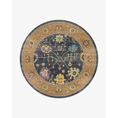 Jemima Vintage Ink Multicolour Flatwoven Rug - 245 Round cm - Rug + Cushioned Pad System