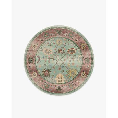 Jemima Sage and Rosewood Flatwoven Rug - 185 Round cm - Rug + Cushioned Pad System