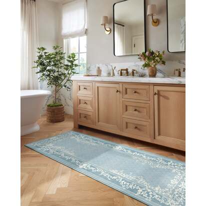 Juliet Slate Blue Flatwoven Rug - 120 x 185 cm - Rug + Cushioned Pad System