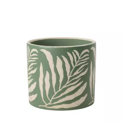 Burgon & Ball Leaf Stoneware Indoor Plant Pot, Green Green | H13 x W13 x D14.70cm