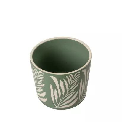 Burgon & Ball Leaf Stoneware Indoor Plant Pot, Green Green | H13 x W13 x D14.70cm