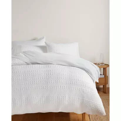 John Lewis Large Waffle Stripe Duvet Cover Set White | L220 x W225cm