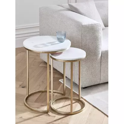 John Lewis Plaza Marble Topped Nest of 2 Tables, White White Marble