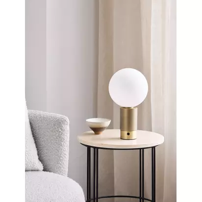 John Lewis Monty Rechargeable LED Table Lamp, Matte Antique Brass Matte Antique Brass | H32.5 x Dia.18cm