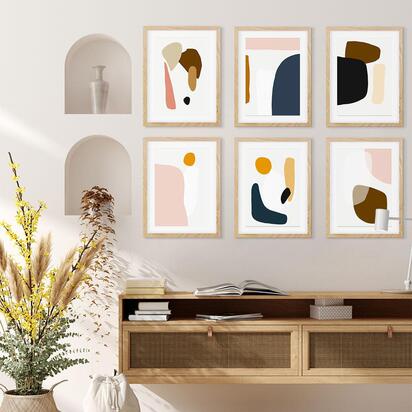 Modern Colourful Abstract Gallery Wall Art Set White Frame