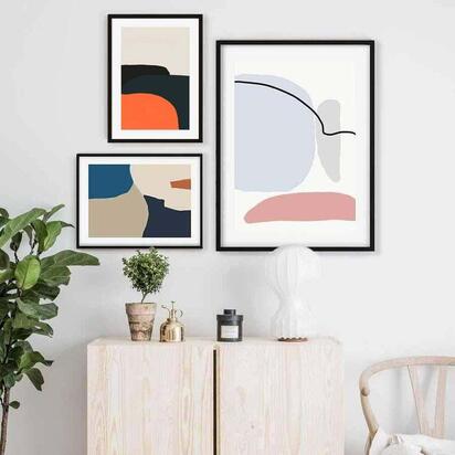 Abstract Shapes Gallery Wall Art Oak Frame
