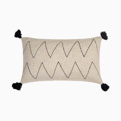 Parin Zig-Zag Embroidered Cotton Cushion | "Black,Off White"