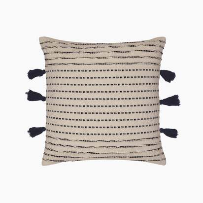 Freya Cotton Striped Cushion | "Indigo,White"