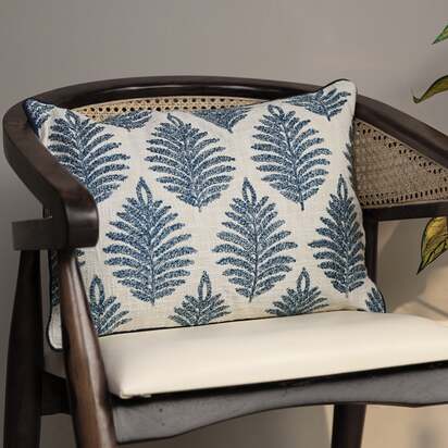 Bloom Cotton Embroidered Cushion | "Blue,Ivory"