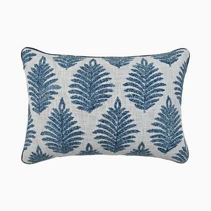 Bloom Cotton Embroidered Cushion | "Blue,Ivory"