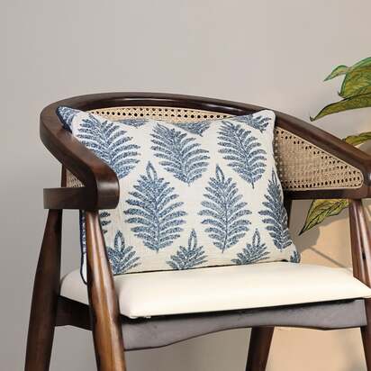 Bloom Cotton Embroidered Cushion | "Blue,Ivory"