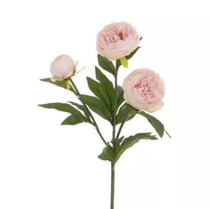 Floralsilk Artificial Triple Peony Flower Spray, 76cm, Light Pink Red | H76 x W29 x D18cm