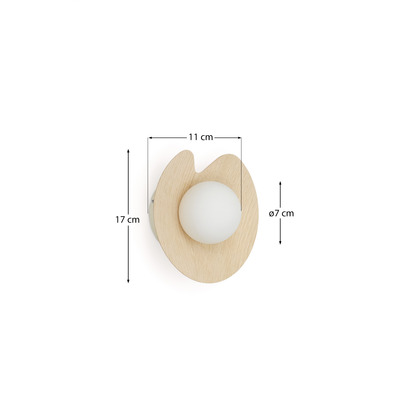 Wilara oak veneer wall-mounted light fixture with 1 smoked glass ball