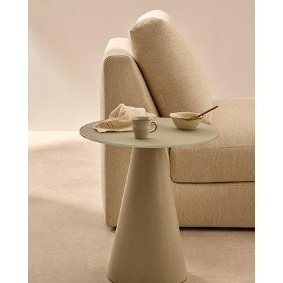 Wilshire tempered glass and metal side table with a matte grey finish, Ã˜ 50 cm