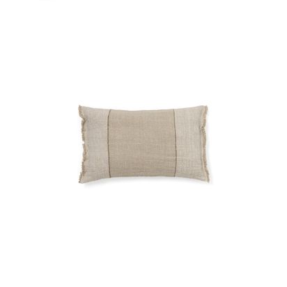 Lorin green linen and cotton cushion cover with fringing 30 x 50cm